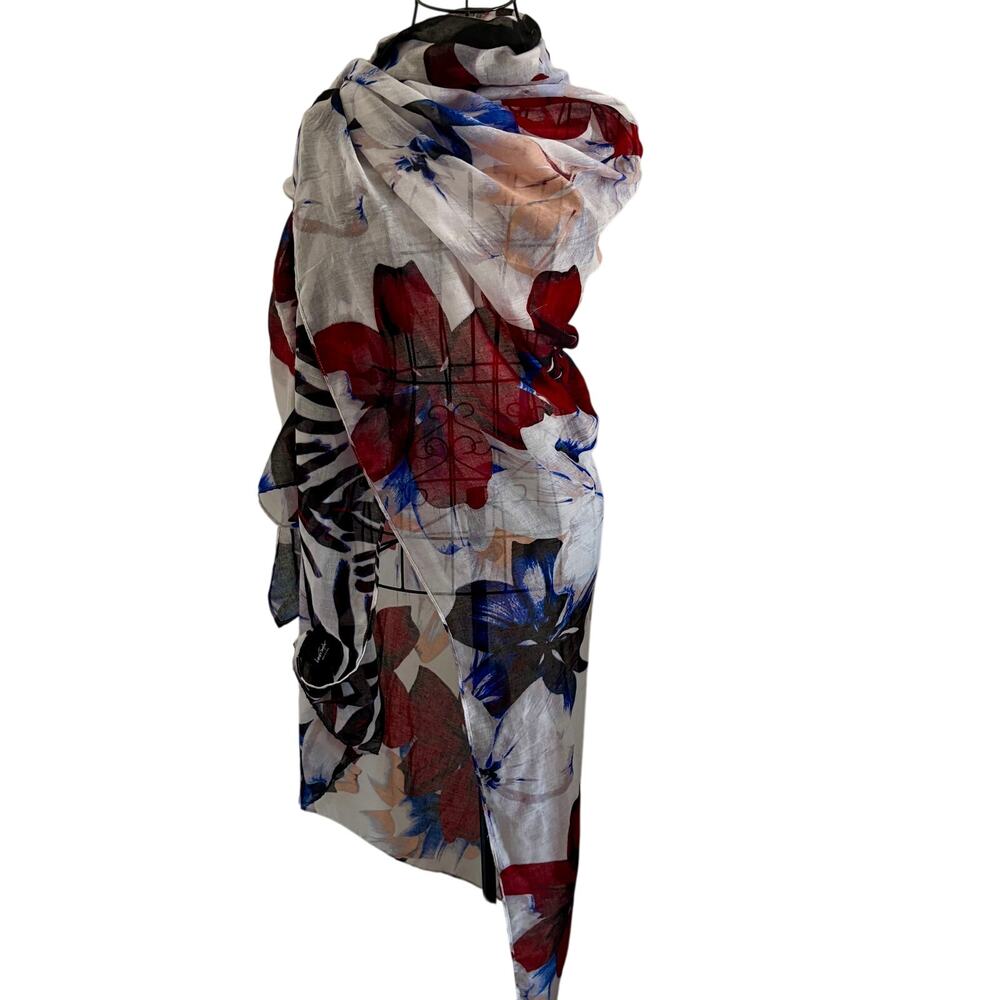 Vintage Lord & Taylor Large Floral Wrap Shawl Scarf Art Print Retro 78 x 41